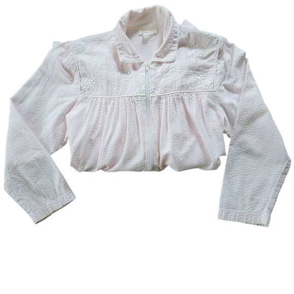 Vintage Barbizon Long Embroidered Nightgown Pajamas Pink White Seersucker Size S - Picture 5 of 16